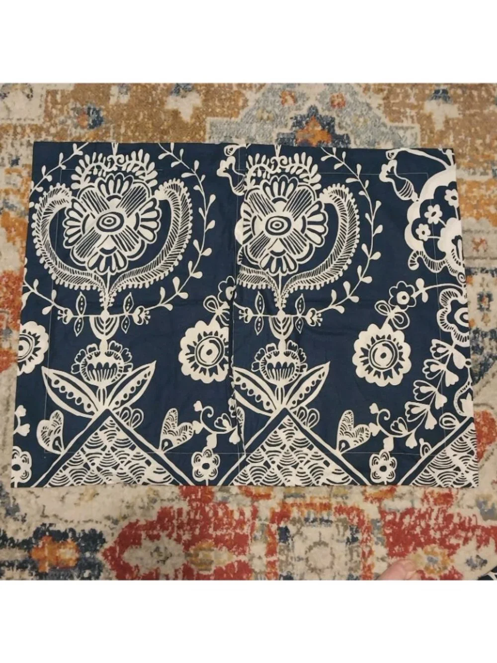 2 POTTERY BARN Pillow Shams Teen PB Dorm Navy Blue Ikat Medallion